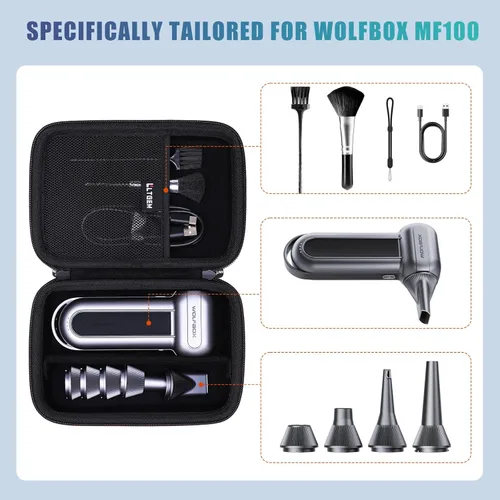 Miniatura 2 de Estuche LTGEM para Plumero de Aire Compatible con WOLFBOX MF100 / MF200 Plumero de Aire Eléctrico y Plumeros de Aire Comprimido, Negro (Solo Estuche)