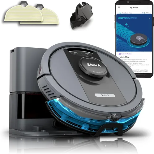 Shark R-RV2400WS Matriz sin manchas perdidas, capacidad sin bolsa de 30 días, robot aspirador y trapeador de precisión para mapeo del hogar,