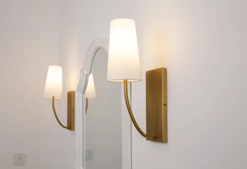 Miniatura 3 de Yosoan Juego de 2 apliques de pared de tela de latón antiguo, lámpara de noche para interiores, estilo bohemio, moderno, vintage, industrial