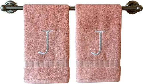 Miniatura 74 de Toalla de mano con inicial beige para baño, toalla bordada decorativa de calidad de hotel de lujo con monograma para tocador, spa, certificado