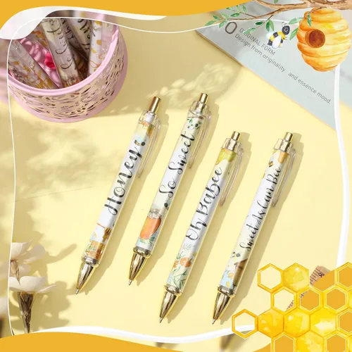 Miniatura 3 de Chuangdi 24 piezas de bolígrafos esferográficos Bee Honey Baby Shower, bolígrafos retráctiles a granel de tinta negra con regalos para invitados