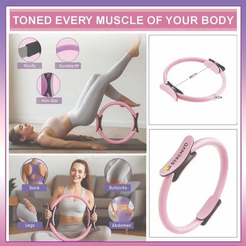 Miniatura 3 de Juego de anillos de yoga y pilates para entrenamientos en casa, kit de fitness de 18 piezas para mujer, accesorios de resistencia y tonificación