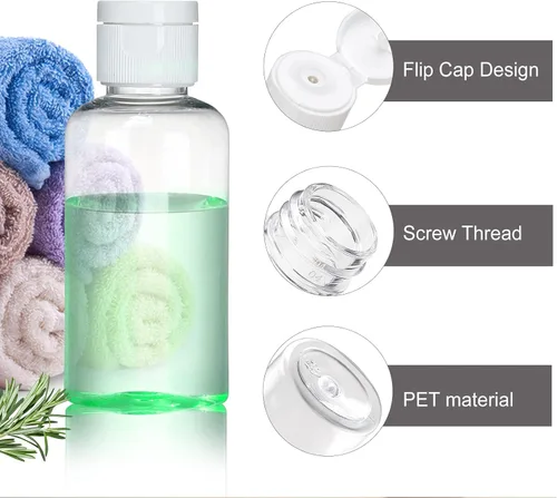 Miniatura 3 de Paquete de 100 botellas vacías de 1.7 onzas, botellas de viaje recargables de 1.7 fl oz con tapa abatible para desinfectante de manos, champú
