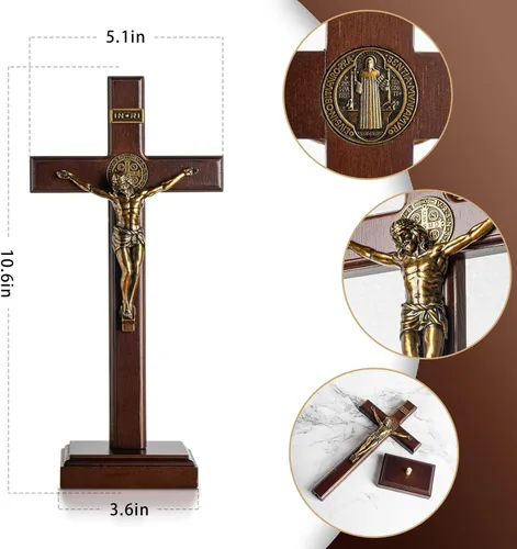 Miniatura 2 de KUXBET Cruz de Crucifijo de Madera con Soporte Desmontable de 10 Pulgadas, Cruz Católica de Jesús Cristo de Madera para Pared, para Decoración