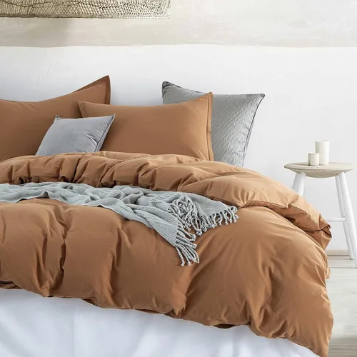 Miniatura 11 de Get Bed Ready Juego de funda de edredón casual de algodón lavado a la piedra, color sólido, estilo moderno, ropa de cama natural arrugada