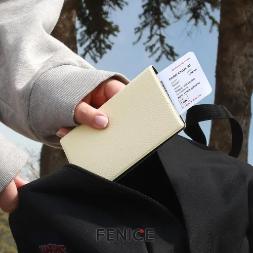 Miniatura 5 de Fenice Funda clásica para pasaporte, funda tipo cartera para viajes, esencial con bloqueo RFID, piel vegana, impermeable (negro)