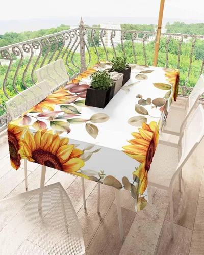 Miniatura 3 de Mantel rectangular impermeable con hojas de eucalipto de otoño, 52 x 70 pulgadas, mantel otoñal, rústico, girasol, acuarela, botánico, a prueba