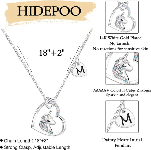 Miniatura 5 de Hidepoo Collar de unicornio para niñas Collar de unicornio chapado en oro de 14 quilates, oro rosa, oro blanco, circonita cúbica, collar