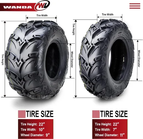 Miniatura 4 de WANDA Neumáticos ATV Premium de 8 capas 22x7-11 22x10-9 para lodo compatibles con Honda Recon 250 Suzuki Ozark 250