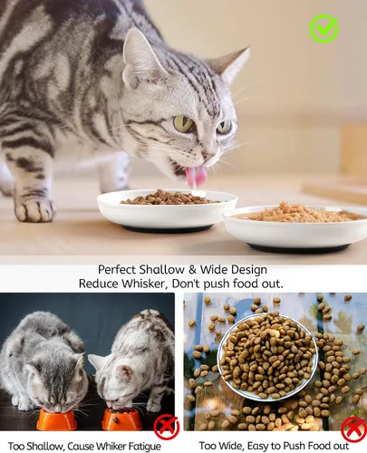Miniatura 6 de WROSWT Tazones para gatos sin derrame, Tazón para comida de gato, Juego de platos de cerámica saludables para gatos anti fatiga de bigotes