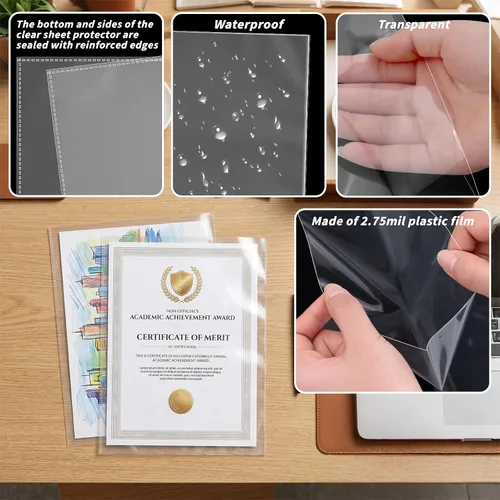 Miniatura 3 de VOKOY 25 Pack No Holes Sheet Protectors, 8.5" x 11", Letter Size Heavy Duty Clear View Page Sleeves Protectors, Clear Paper Document Artwork