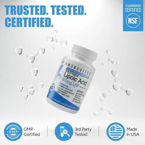 Miniatura 5 de IMMUNOVITES Ácido R-alfa lipoico estabilizado ((True)) 600 mg por porción [[Alta potencia y hasta 40 veces mayor absorción]] (Na R-ALA) (Na R-LA)