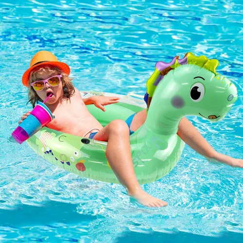 Miniatura 5 de Flotadores inflables de dinosaurio para piscina, balsa inflable para niños con asa, flotadores inflables de piscina para niños, diversión de verano