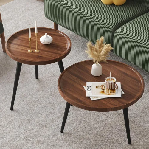 Miniatura 9 de 2 piezas de mesa de centro moderna de mediados de siglo, redonda para sala de estar, fácil de montar, mesas de centro anidables, mesa de centro