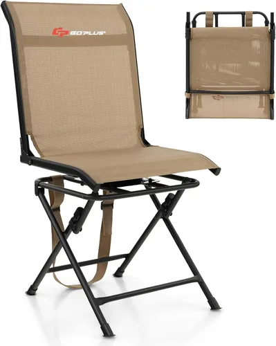 Miniatura 12 de Goplus Silla de Caza, Silla Plegable Giratoria de 360° para Puesto de Caza con Correa de Transporte, Capacidad de 330 Libras, Taburete Portátil