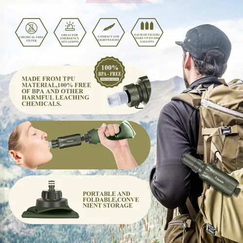 Miniatura 6 de Timain Filtro de agua personal portátil, filtro de agua con pajilla, equipo de supervivencia para preparación de emergencia, actividades al aire