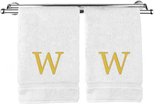 Miniatura 25 de Toalla de mano monogramada, regalo personalizado, juego de 2 - Toalla bordada con letra de bloque dorada - Extra absorbente 100% algodón turco