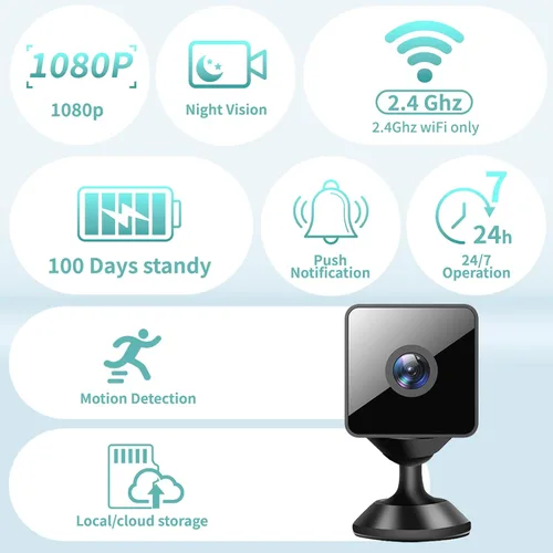 Miniatura 3 de Minicámara inalámbrica 2026 Actualización 1080P Cámara pequeña de seguridad para el hogar WiFi Micro Nanny Cam con detección de movimiento