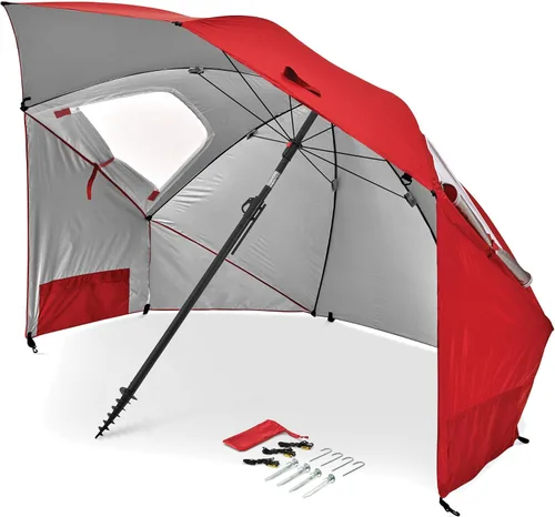 Sport-Brella Premiere UPF 50+ Protection Umbrella Shelter with Patented Side Panels and Tilt Mechanism, Heavy-Duty 1.25 Inch Center Pole, Auger