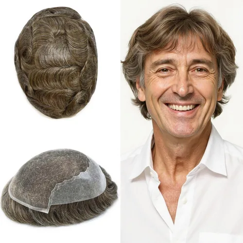 Miniatura 106 de Toupee - Sistemas de reemplazo de cabello para hombre, encaje frontal suizo, nudo blanqueado, pieza de cabello humano natural 1# negro azabache, 8 x