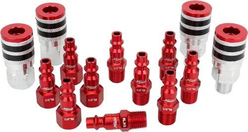 Miniatura 9 de Milton S-314MKIT ColorFit kit de acoplador y enchufe (estilo M, rojo) - 1/4 pulgadas NPT (14 piezas)