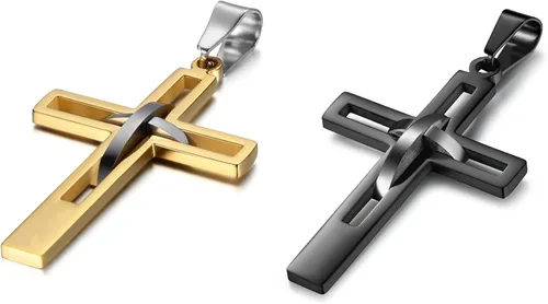 Miniatura 20 de OIDEA Cross Pendant Necklace for Men Women: High Polish Hollow Openwork Stainless Steel Cross Chain Mens Jewelry Gifts