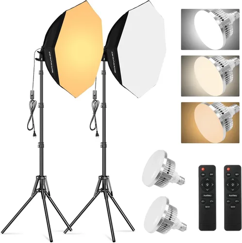 Soonpho Kit de iluminación Softbox, 22 pulgadas, octágono, kit de iluminación para fotografía con caja de luz de 22 pulgadas/21.7 in (paquete de 2),