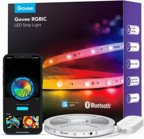 Govee Tira de luces LED RGBIC, luces LED inteligentes para recámara, luces LED Bluetooth con control de aplicación, múltiples colores en una línea,