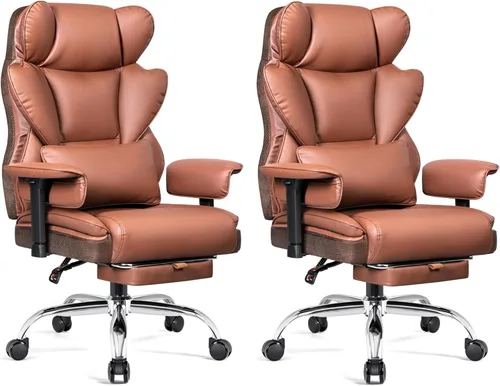 Miniatura 16 de BESTFAIR Silla de oficina grande y alta, silla ejecutiva de respaldo alto con reposapiés y soporte lumbar para personas pesadas, brazos ajustables