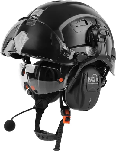 Miniatura 2 de CASCO DE SEGURIDAD CON VISERA Y OREJERAS BLUETOOTH GREEN DEVIL Casco Duro de Trabajo con Protección Completa, Ventilado, Casco de Construcción ANSI