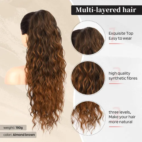 Miniatura 2 de Flufymooz Extensión de cola de caballo, 26 pulgadas de extensión de cabello con cordón para mujeres, cola de caballo larga y rizada ondulada