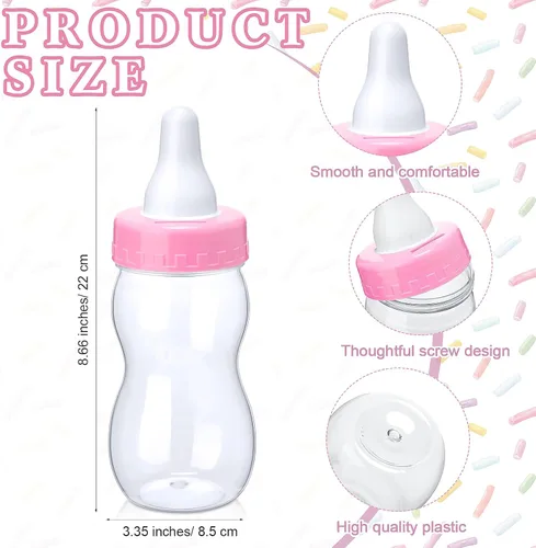 Miniatura 3 de Qilery 122 piezas de juegos de baby shower Adivina cuántos gránulos incluidos, letrero de pie, 100 tarjetas de adivinanza, 20 lápices, 1 biberón Rosa