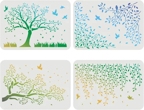 Miniatura 14 de FINGERINSPIRE 9 plantillas de plantillas de animales de 7.9 x 7.9 pulgadas, patrón de pintura de plástico – mono, oso, pájaro, elefante, ciervo