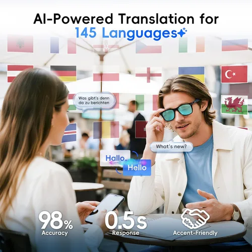 Miniatura 3 de Gafas inteligentes para hombres y mujeres, gafas inteligentes impulsadas por ChatGPT, traducción en tiempo real con IA en 145 idiomas, reproducción