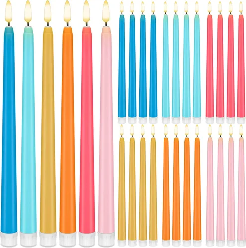 Miniatura 9 de Baquler 24 velas cónicas sin llama de flores silvestres de 11 pulgadas, funciona con pilas, velas LED de plástico con degradado parpadeante