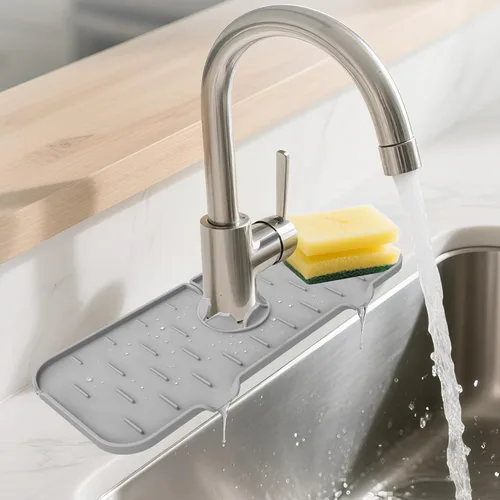 Miniatura 8 de Protector contra salpicaduras para grifo de cocina, alfombrilla de silicona para atrapar agua, almohadilla de drenaje para fregadero detrás del Gris
