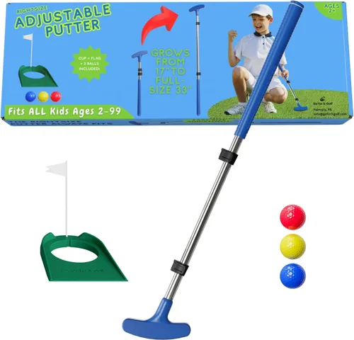 Go For It Golf Putter para niños, eje extensible para golfistas jóvenes, tamaño ajustable para mano derecha e izquierda, club de entrenamiento