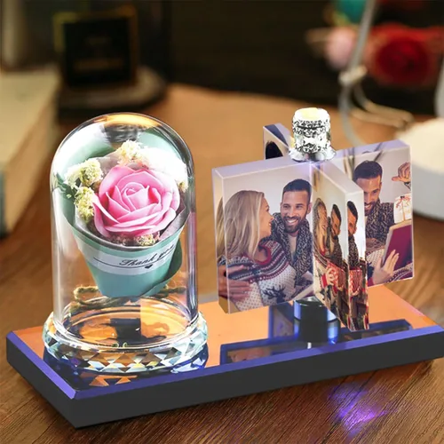 Miniatura 13 de Impresión de cristal con tu foto, decoración de escritorio de oficina, regalo personalizado sobre marco transparente de vidrio con soporte, rosa