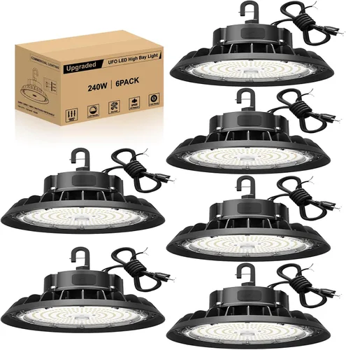 Miniatura 8 de UFO - Luz LED de alta bahía de 100 W, luces LED de alta bahía de 14,000LM, 0-10 V, regulable, cable de 6 pies con enchufe estadounidense, gancho