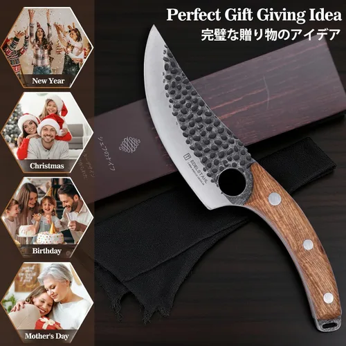 Miniatura 6 de Cuchillo de chef, cuchillo de cocina para deshuesar, cortar y cortar, cuchillo de carnicero forjado a mano, cuchillo japonés de acero inoxidable