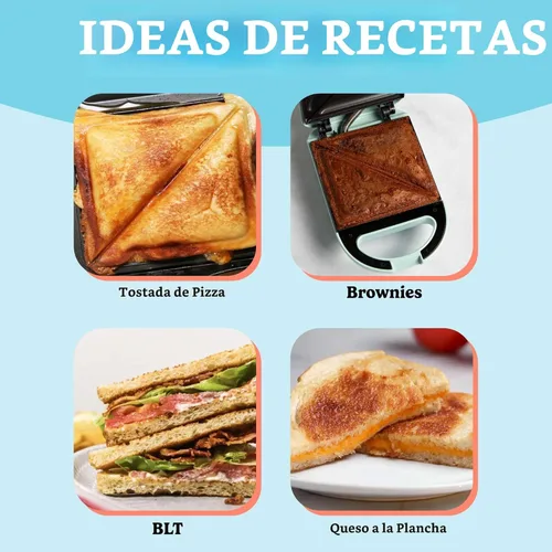 Miniatura 6 de Mini Sandwichera Tasty, Hace Sánidwiches, Paninis, Queso a la Parrilla, Postres, Resultados Rápidos, Fácil Limpieza, 600W, Aqua Aguamarina