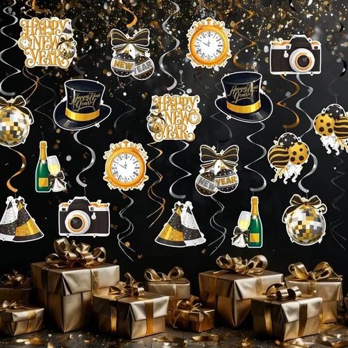 Miniatura 4 de Gatherfun Decoraciones de fiesta de Año Nuevo, kit de suministros de fiesta de Año Nuevo, remolinos colgantes de Año Nuevo para decoraciones de Año