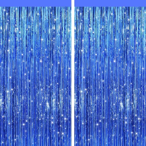 Miniatura 18 de Paquete de 2 cortinas de flecos de papel de oropel metálico negro, serpentinas de puerta, telón de fondo para cabina de fotos para fiesta