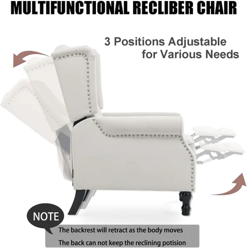 Miniatura 4 de Silla decorativa de terciopelo, silla reclinable con respaldo de empuje, silla con brazo con respaldo alado para sala de estar, dormitorio, cine