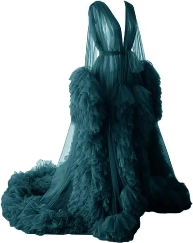Tianzhihe Bata de tul hinchada, vestido de maternidad para sesión de fotos, bata de novia larga y transparente, vestido de baby shower, vestido de