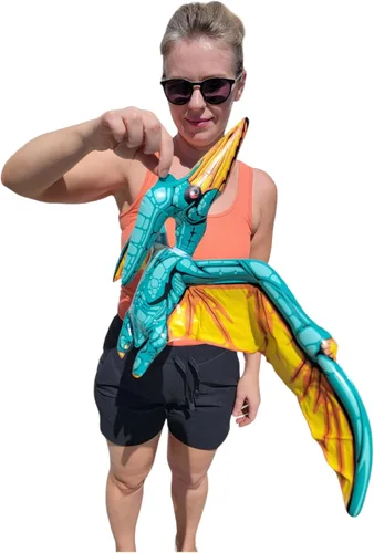 Miniatura 6 de Surtido inflable de dinosaurio colorido (aproximadamente 24 pulgadas) Apatosaurio inflable para fiestas, pterodáctilo, raptor, T-Rex, triceratops