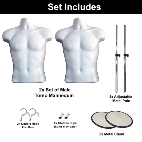 Miniatura 6 de Torso de maniquí masculino con soporte de metal, cuerpo apilable con espalda hueca, forma de vestir para exhibición de camisetas, mostrador, ferias