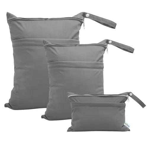 Miniatura 15 de babygoal Bolsas para artículos húmedos y secos, paquete de 3, bolsas de viaje reutilizables impermeables para trajes de baño, pañales de tela