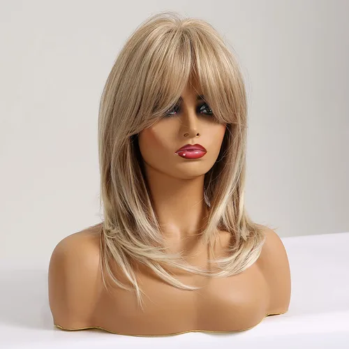 Miniatura 2 de BERON Pelucas rubias para mujer, peluca larga con flequillo de 18 pulgadas, pelucas sintéticas en capas para uso diario, pelucas de peluca incluida