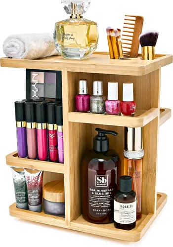 Miniatura 10 de Sorbus Organizador de Maquillaje de 360° - Carrusel de Almacenamiento de Madera Rústica Gris para Cosméticos, Maquillaje, Organizador de Cuidado